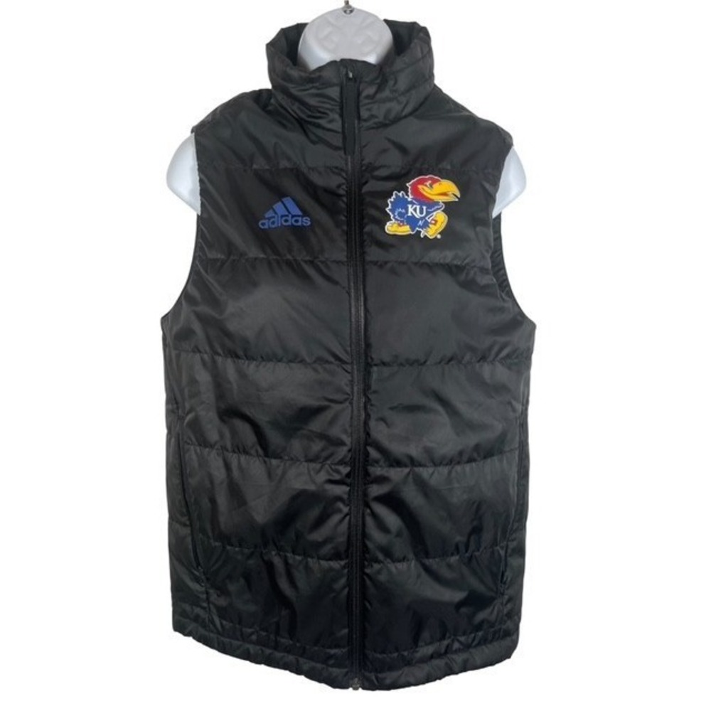 Adidas Womens Sz Xs Kansas Jayhawks KU Puffer Vest Black College Logo-1767